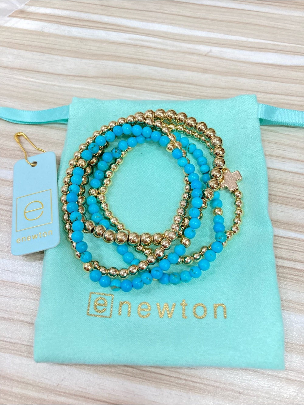 Newton Turquoise & Gold Beaded Stretch Bracelet Set